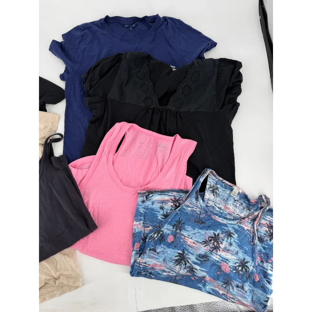 J.Crew Tops Lot Womens M Multi Color Slub Cotton Eyelet Tropical Basics Preppy